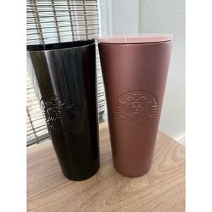 Starbucks Rose Gold And Slate Tumbler Cup 24oz Stainless Steel Embossed No Straw